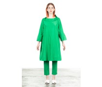 Taft Kleid A-Linie ausgestellter Kragen grün