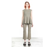 Top mit Schößchen beige schwarz grafisch