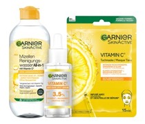 GARNIER Gesichtspflege Reinigung Geschenkset Mizellen Reinigungswasser All-in-1 400 ml + Vitamin C Anti-Dark Spot Serum 30 ml + Vitamin C Tuchmaske 28 g