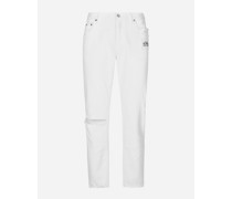 Jeans Loose Weiß mit Rissen und Abriebstellen