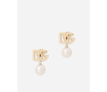 Logo earrings in yellow 18kt gold with pearls