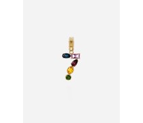 18 kt yellow gold rainbow pendant  with multicolor finegemstones representing number 7