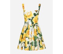 Kurzes Bustierkleid aus Baumwolle Gelbe-Rosen-Print