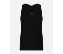 Two-way stretch cotton tank top with logo label