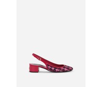 Slingback aus Tweed und Lackleder mit DG-Logo