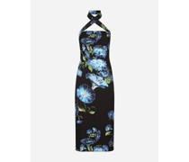 Schlauchkleid aus Charmeuse Glockenblumen-Print