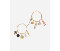 Good Luck earrings in 18kt yellow, white and red gold with lucky charms