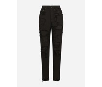 Boyfriend-Jeans aus Denim mit Rissen