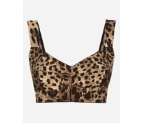 Short bustier top in charmeuse with leopard print