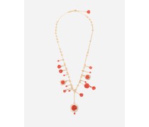 Coral necklace in yellow 18kt gold with coral rose