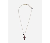 Kreuzanhänger Family mit rose an kette aus gelbgold