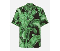 Hawaiihemd aus Seide Bananenbaum-Print