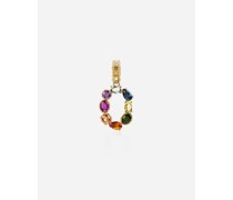 18 kt yellow gold rainbow pendant  with multicolor finegemstones representing number 0