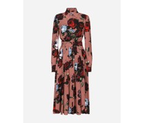 Hemdblusenkleid aus Charmeuse Vintage-Rosenprint