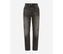 Boyfriend-Jeans aus dunkelblauem Denim