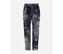 Jeans Loose aus Patchwork-Denim mit Rissen