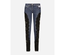 Jeans aus Denim mit Intarsie aus Spitze