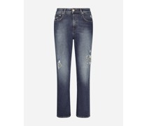 Boyfriend-Jeans aus Denim mit Löchern