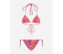 Triangel-Bikini Mohnblumen-Print