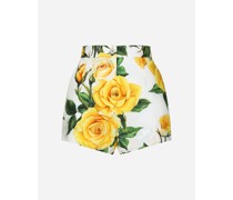Shorts aus Baumwolle Gelbe-Rosen-Print