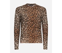 Rundhalspullover aus Wolle Leoprint