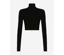 Cropped-Pullover mit hohem Kragen