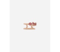 Einzelohrring mit doppeltem Ear Cuff aus Rotgold 18 kt mit rosa Turmalinen