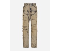 Jeans aus überfärbtem Patchwork-Denim