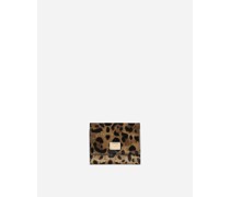 Geldbörse aus glänzendem Kalbsleder mit Leopardenmuster-Aufdruck