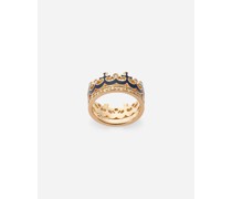 Crown yellow gold ring with blue enamel crown and diamonds