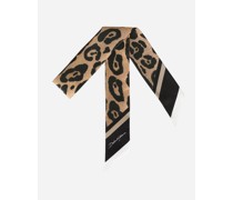 Leopard-print twill headscarf