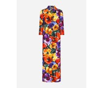 Langer Mantel aus Brokat mit abstraktem Blumenprint