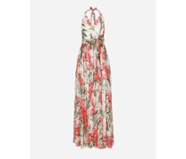 Langes Kleid aus Chiffon Nelken-Print