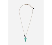 Family cross pendant with emeralds