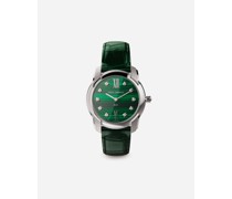 DG7 watch in steel with malachite and diamonds