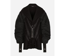 Jacke aus Wolle und Duchesse mit Bändern und Lochnieten