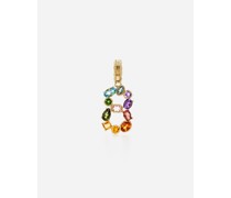 18 kt yellow gold rainbow pendant  with multicolor finegemstones representing number 8