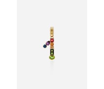 18 kt yellow gold rainbow pendant  with multicolor finegemstones representing number 1