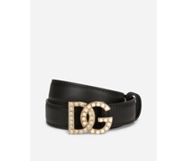 Gürtel aus Kalbsleder mit DG-Logo Strass und Perlen