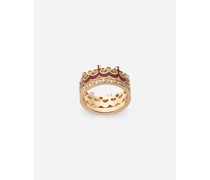 RING CROWN IN KRONENFORM MIT BURGUNDERROTER EMAILLE UND DIAMANTEN