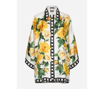 Oversize-Bluse aus Seide Gelbe-Rosen-Print
