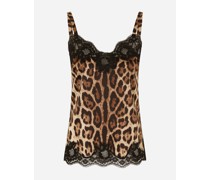 Slip Top aus Satin Leoprint mit Spitze