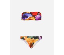 Bandeau-Bikini mit abstraktem Blumenprint
