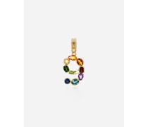18 kt yellow gold rainbow pendant  with multicolor finegemstones representing number 9