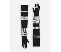 Lange Handschuhe aus Jersey mit Strassstickereien