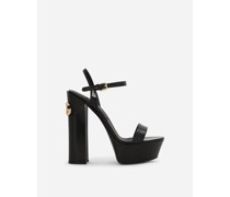 Plateau-Sandalette aus glänzendem Kalbsleder