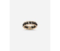 Tradition yellow gold rosary band ring with black jades