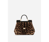 Mittelgroße Tasche Sicily aus Frottee mit Leopardenmuster-Aufdruck