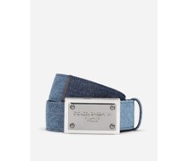 Gürtel aus Patchwork-Denim mit Logoplakette