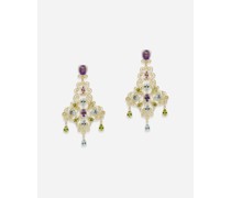 Pizzo earrings in yellow gold filigree with amethysts, aquamarines, peridots and morganites